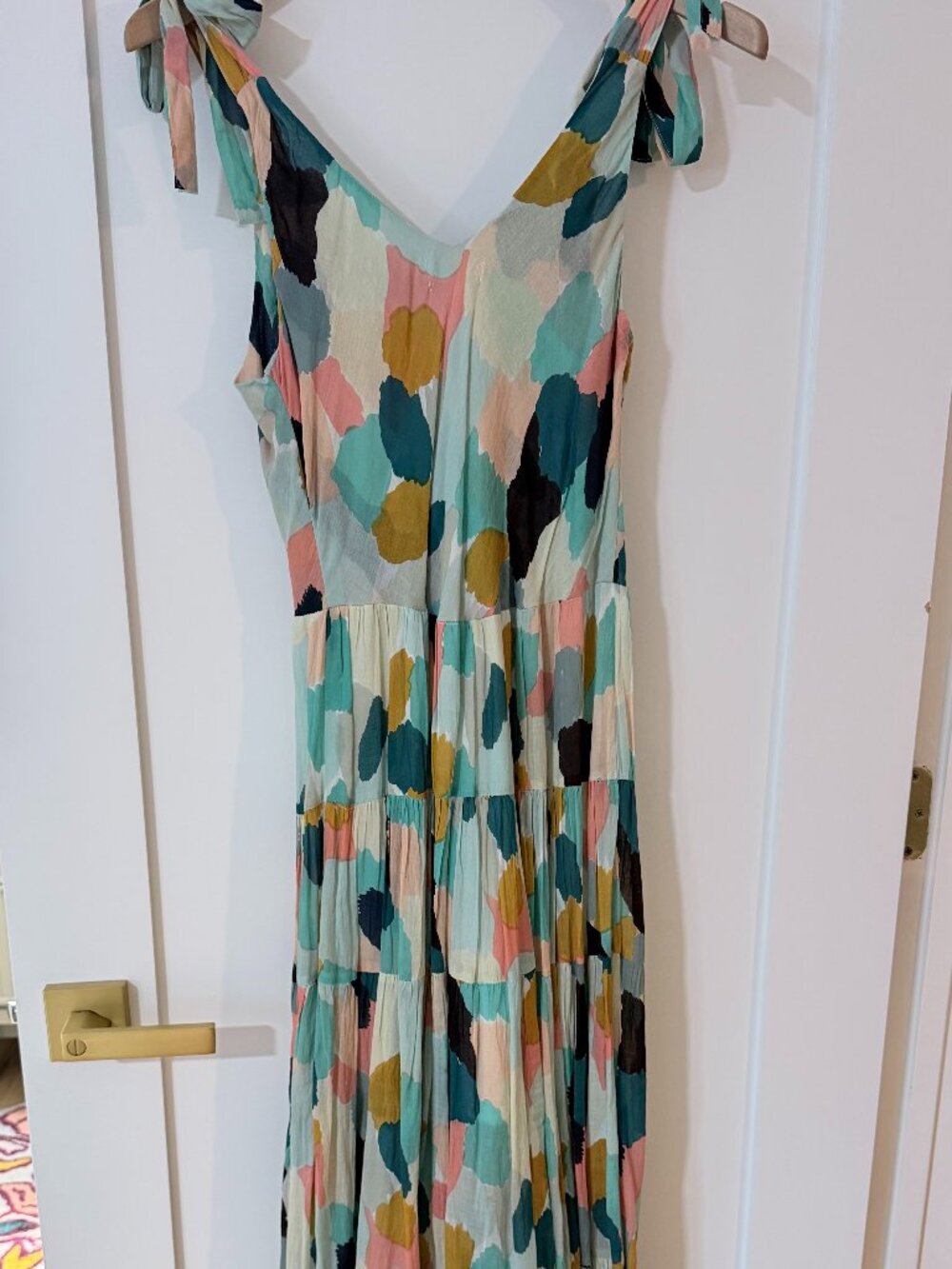 THML Tiered Maxi Dress Tie Shoulder Abstract Print Size Medium